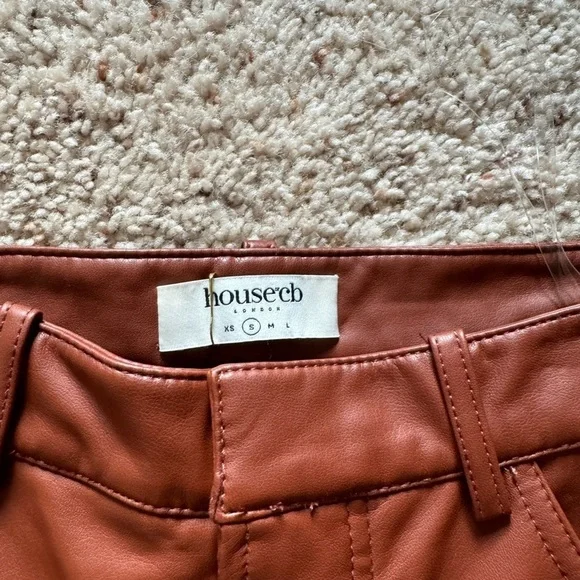 House Of CB Inaya Vegan Faux Leather Brown Trouser Pants size small